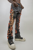 RM201SK - Graphic Printed Stacked Jeans