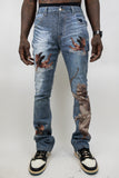 RM205SK - Graphic Printed Stacked Jeans