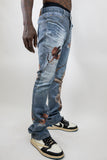 RM205SK - Graphic Printed Stacked Jeans