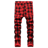 Red Plaid Straight Cut Trousers