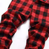 Red Plaid Straight Cut Trousers