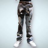 RM204SK - Graphic Printed Stacked Jeans