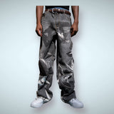 RM204B - Graphic Printed Baggy Jeans