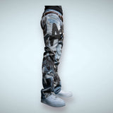 RM204SK - Graphic Printed Stacked Jeans