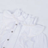 Victorian High-Neck Lace Jabot Blouse with Ruffle Collar