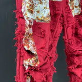 Crimson Spliced Loose Pants