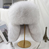Oversized Fox Fur Leather Trapper Hat