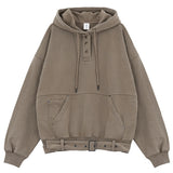 Belt Washed Patchwork Hoodie