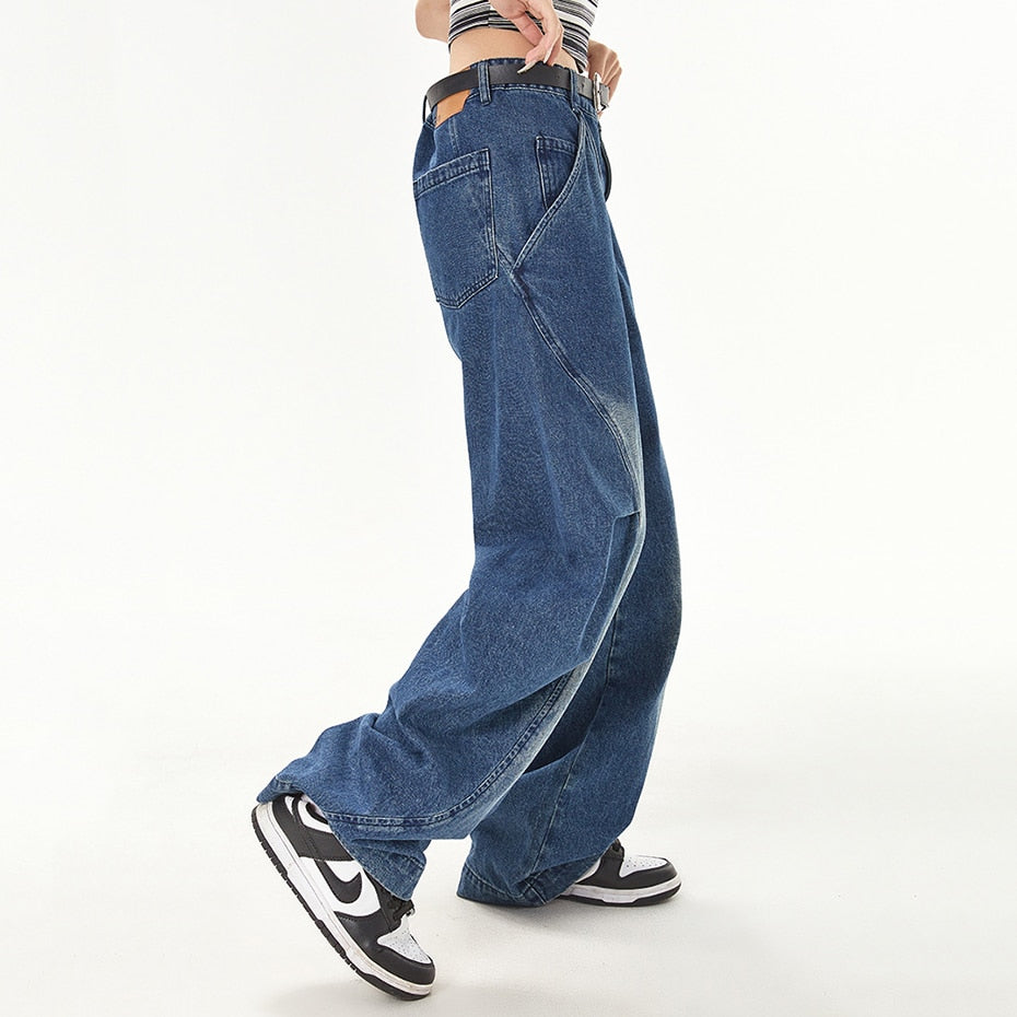 Oval Knee Baggy Camber Pleated Denim Jeans