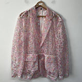 Peach Blossom Floral Sheer Mesh Casual Blazer