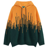 Loose Colorblock Knitted Sweater Hoodie