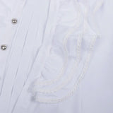 Victorian High-Neck Lace Jabot Blouse with Ruffle Collar