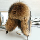 Oversized Fox Fur Leather Trapper Hat