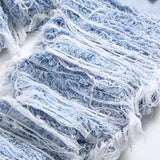 Fringe Distressed Denim Patched Jeans