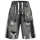 Ripped Denim Wide Leg Jeans Shorts