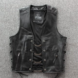 Motorcycles Black Leather Chain Laced Vest