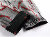 Red Charcoal Stitched Stretch Denim Jeans