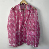 Pink Heart Print Organza See-Through Blazer