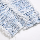 Fringe Distressed Denim Patched Jeans