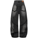 Black Distressed Wide-Leg Patchwork Jeans