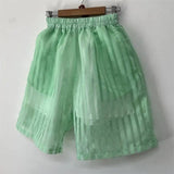 Stripe Breathable Organza Loose Shorts