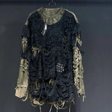 Frayed Patchwork Mesh Shirt