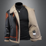 Faux Leather Patchwork Fleece Jacket