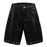 Studded Black Leather Shorts