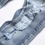 Snake Embroidered Ripped Denim Jeans