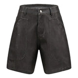Brown Faux Leather Utility Shorts