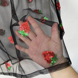 Strawberry Sequin Embroidered Sheer Mesh Tank Top