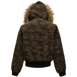 Camouflage Fur Collar Hooded Bomber Jacket