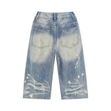 Splatter-paint Loose-fit Cropped Jean Shorts