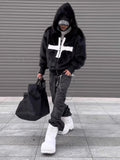 Black Faux Fur Cross Hoodie