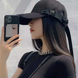 Black Buckle Strapped Hat