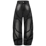 Black Distressed Wide-Leg Patchwork Jeans