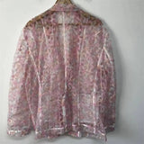 Peach Blossom Floral Sheer Mesh Casual Blazer