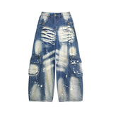 Deconstructed Splatter-paint Denim Trousers