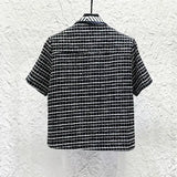 Tweed Short Sleeve Jacket With Stripe Scarf