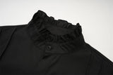 Victorian High-Neck Ruffle Blouse w/ Jabot+Brooch