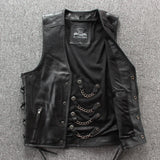 Motorcycles Black Leather Chain Laced Vest