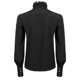 Victorian High-Neck Lace Jabot Blouse with Ruffle Collar