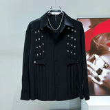 Black Grommet Detail Button-Up Shirt