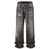 Rhinestone Washed Denim Jeans