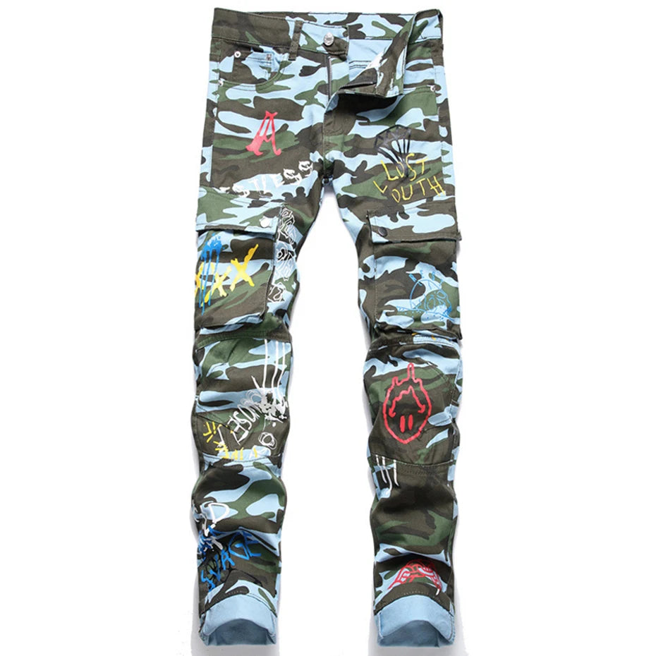 Sea Blue Camouflage Cargo Jeans