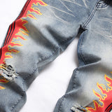 Flame Side Stripe Distressed Denim Jeans