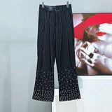Pleated Striped Loose Crystal Flare Trousers