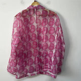 Pink Heart Print Organza See-Through Blazer