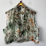 Butterfly Breathable Organza Blazer Cropped Vest