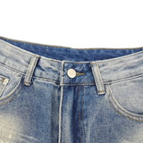 Splatter-paint Loose-fit Cropped Jean Shorts